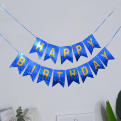 Гирлянда Флажки, Happy Birthday, Синяя/Золото, Голография, 500 см, 1 уп.