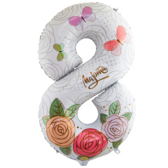 Шар (40"/102 см) Цифра 8, Розы, 8 марта, 1 шт. в уп.