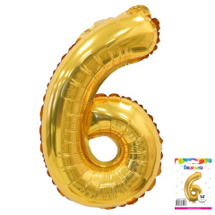 Шар (14"/36 см) Цифра 6, Золото, 1 шт. в уп.
